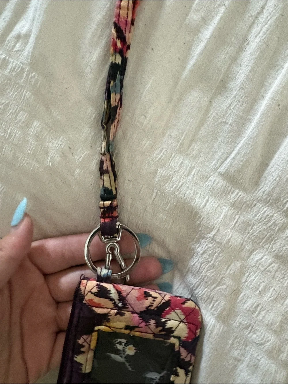Vera Bradley Floral Pattern ID Wallet Lanyard in Purple, Pink, Yellow & Blue - Picture 3 of 6